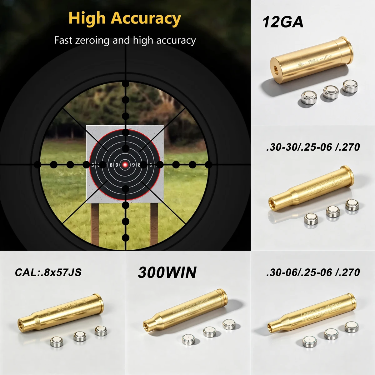 12GA 20GA 5.45x39 7.62x39 9x19mm .223 .308 .338 Gauge Red La-ser Bore Sighter Training Boresighter CAL Caliber Visible Zeroing