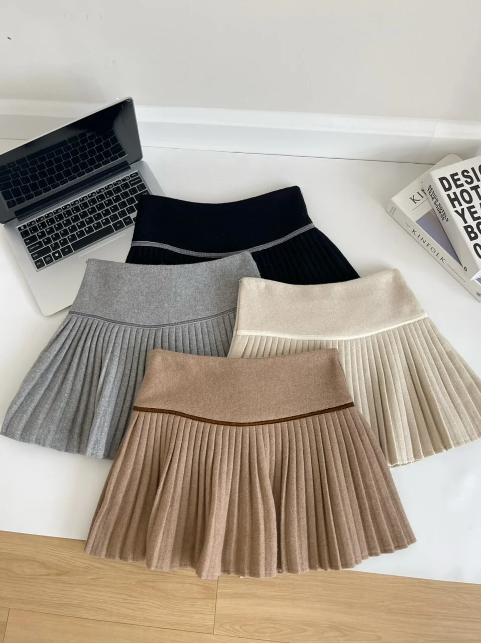 Plaid Pleated Mini Skirt Thick Wool Short Skirt High Waist Box-pleat Miniskirt… - Image 3