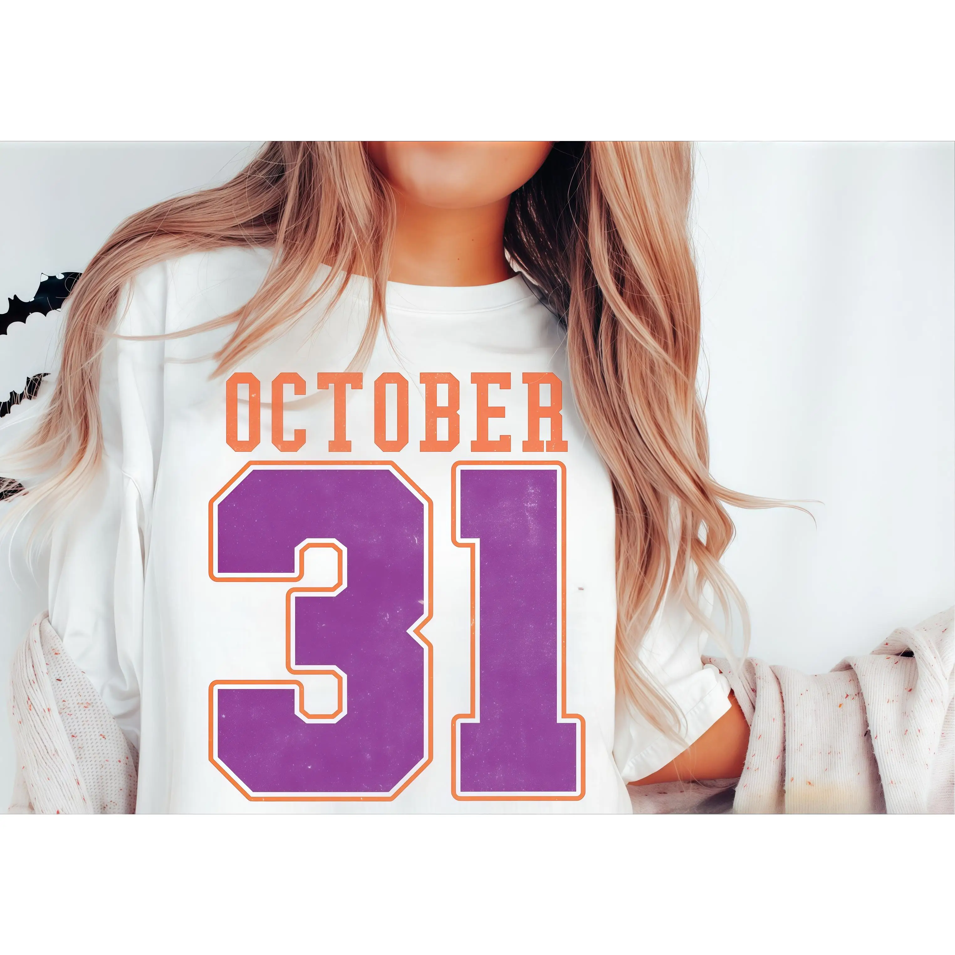 

"October 31 Halloween Graphic Tee | Spooky Date Print T-Shirt for Women | Casual Oversized White Fall Top"