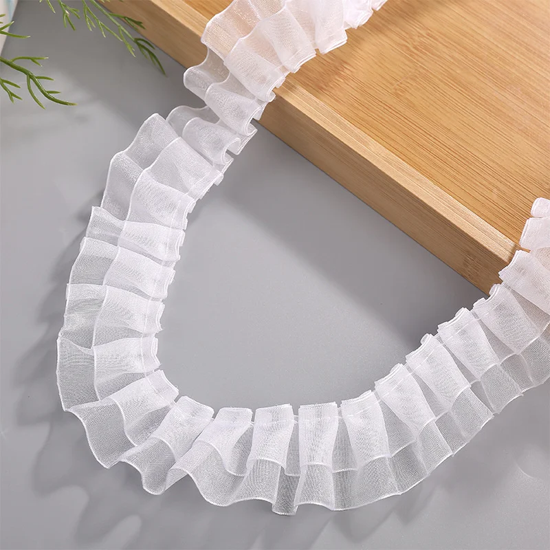 4CM wide double layers organza 3d pleated lace fabirc wrinkled fringe trim ribbon dress collar headwear curtains sewing decor