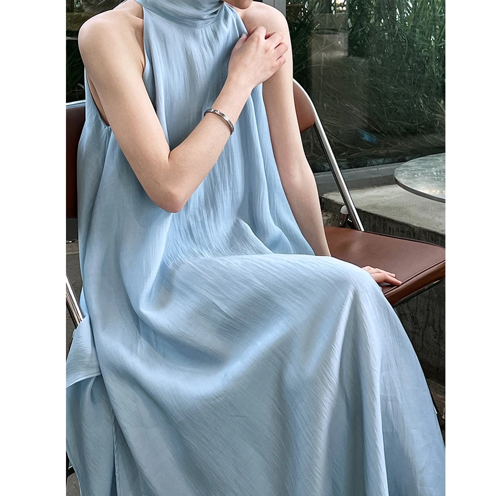 2025 New Arrival bez rękawów Halter Neck kobiety lato luźny styl linia A długa sukienka Boho elegancka sukienka Maxi Vestidos ubrania