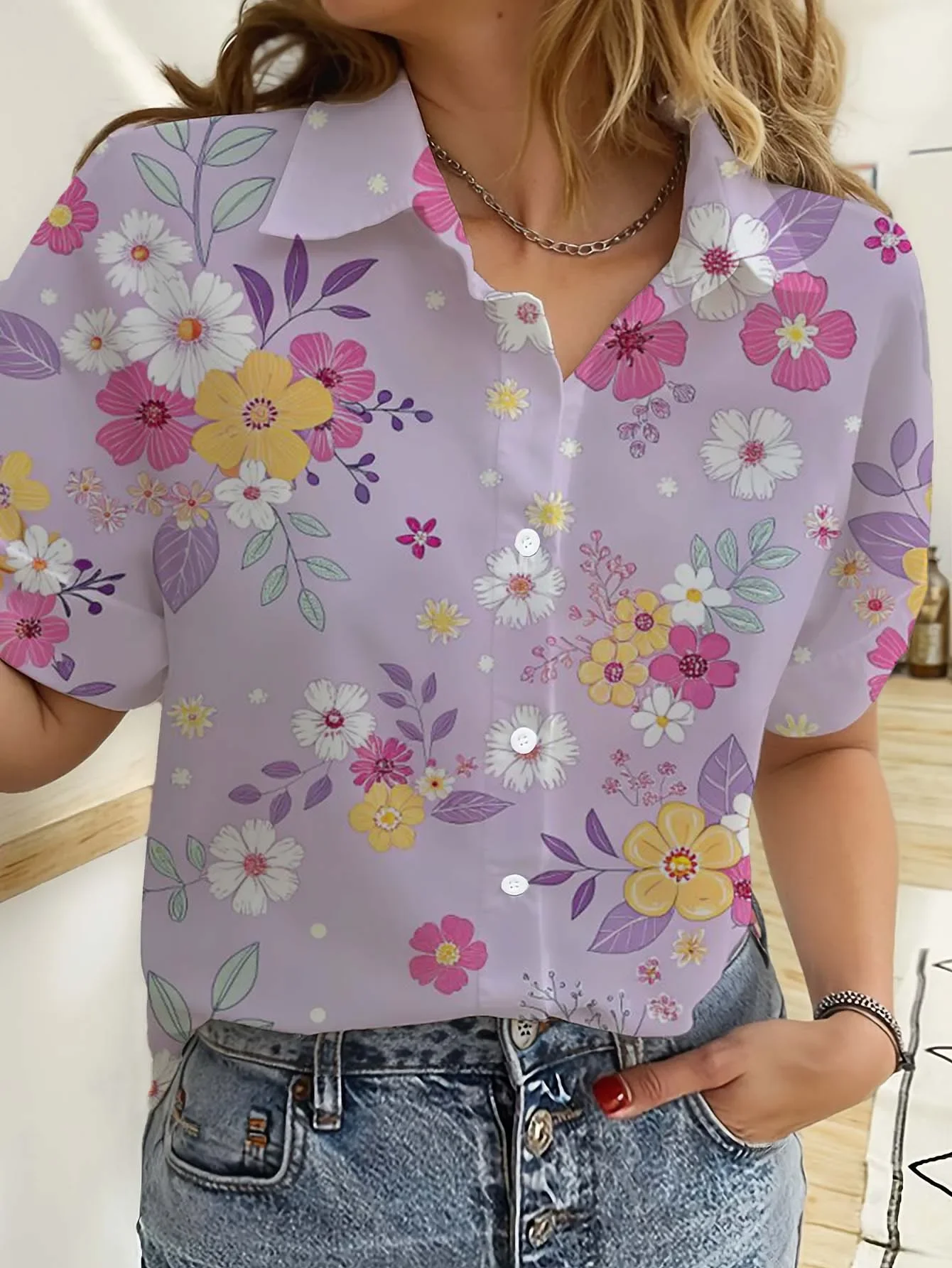 Hawaiian Womens Shirts Short Sleeve Button Floral Rose Printed Tops Casual Beach Shirts Summer New Sunflower Blouse Women's Tops