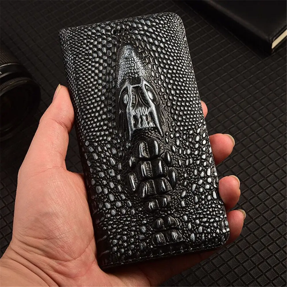 

Genuine Leather 3D Dragon Head Crocodile Case for iPhone 15 Pro Max 14 13 12 Card Pocket Holder Cover