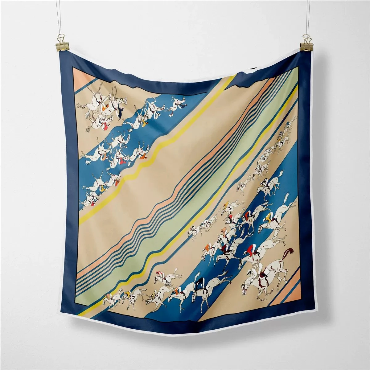 53x53cm European Horse Racing Small Square Scarf Hot Twill Silk Foulard Hijabs For Women
