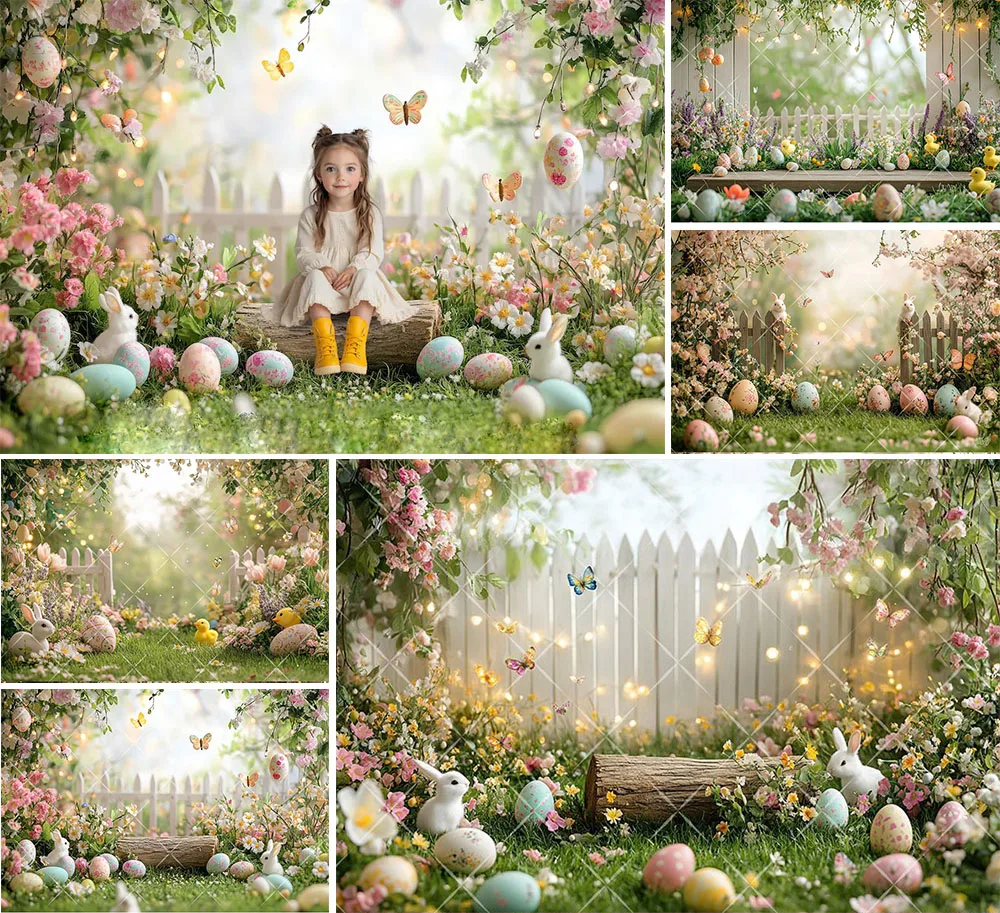 

Mehofond Photography Background Spring Easter Garden Flowers Bunny Eggs Kids Birthday Party Portrait Decor Backdrop Photo Studio