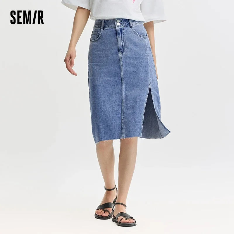 

Semir Women Denim Skirt High-Waisted Medium-Length Skirt Vintage 2024 New Arrival Summer Skirt Women