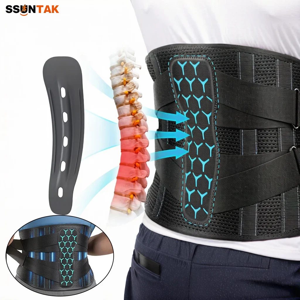 

SSUNTAK Adjustable Lower Back Brace Breathable Back Brace Orthopedic Waist Support for Lower Back Pain Sciatica Herniated Disc