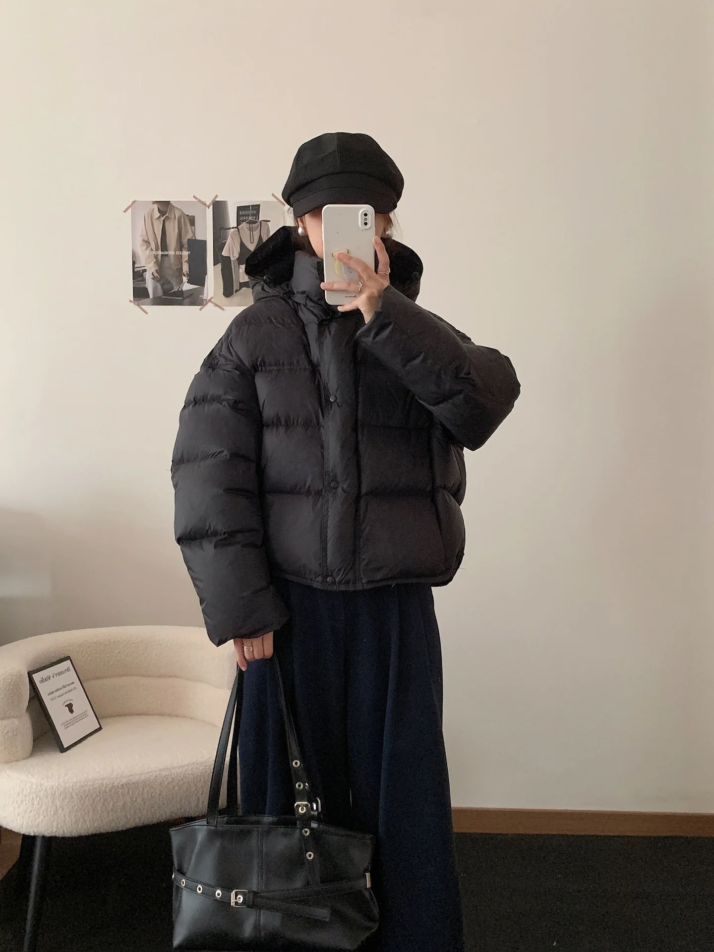 Korean Cropped Hooded Down Jacket for Women Winter Thickened White Duck Down Coats Woman Solid Color All Match Puffer Jackets