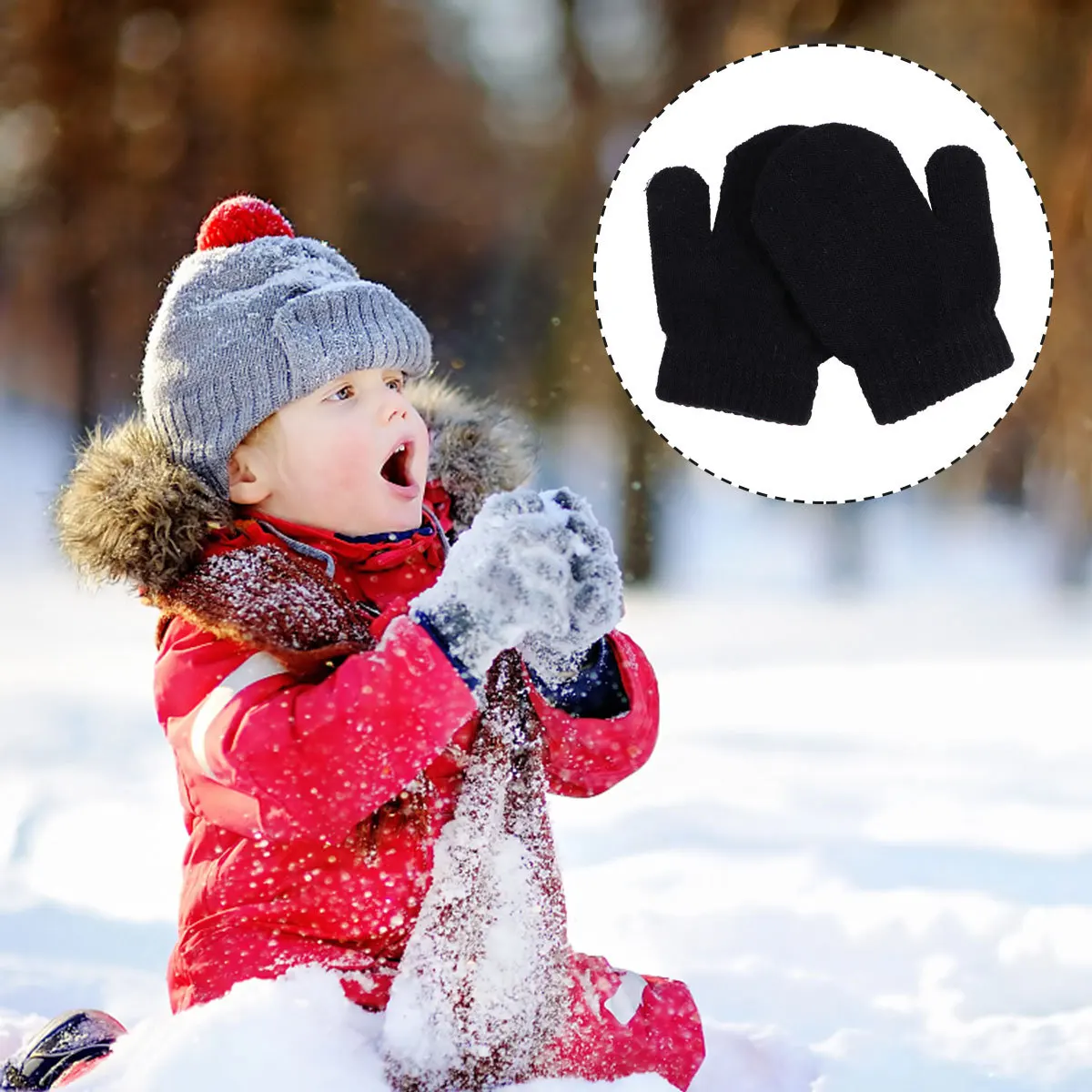 

12Pairs Acrylic Knitted Warm Gloves Children's Winter Neutral Solid Mittens Stretch Soft Comfortable