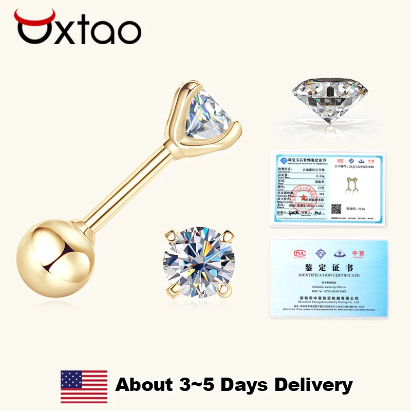 

OXTAO Real 10K Yellow Gold Moissanite Stud Earrings for Women Men Sparkling D Color Lab Diamond Piercing Earring Wedding Jewelry