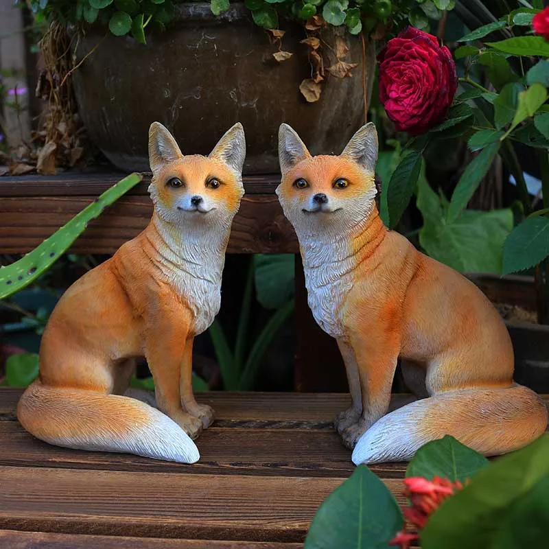 Garden Simulation Fox Resin Ornaments Art Courtyard Lawn Kindergarten Figurines Decoration Outdoor