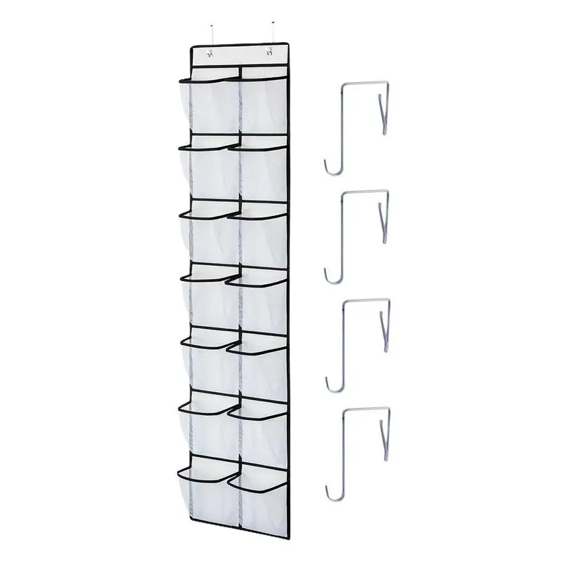 12 Grids Over The Door Shoe Organizer Wall Hanging Mesh Pockets Show Storage Bag Space Saver Door Behind Closet Organizer