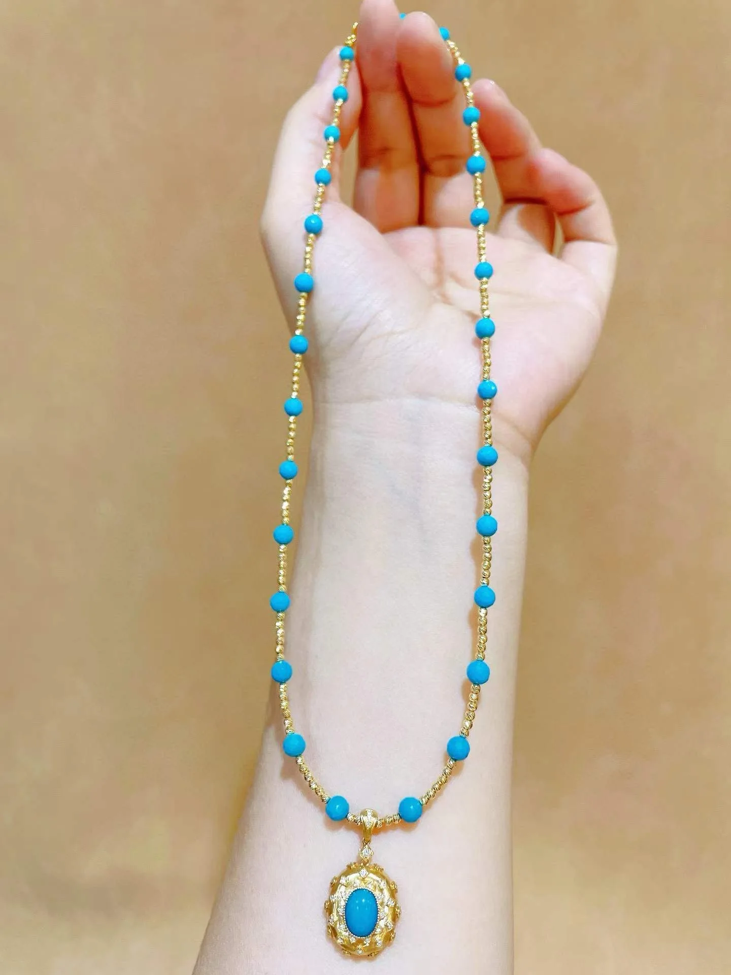 

natural turquoise necklace 18K yellow gold genuine luxury jewelry pendant can take off from the necklace fine women jewelry