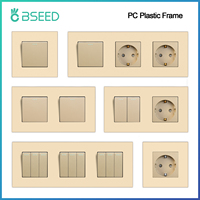BSEED 1/2/3Gang 1Way Mechanical Light Switch Plus Electrical Outlets Plastic Frame Wall Switch On Off Power Socket