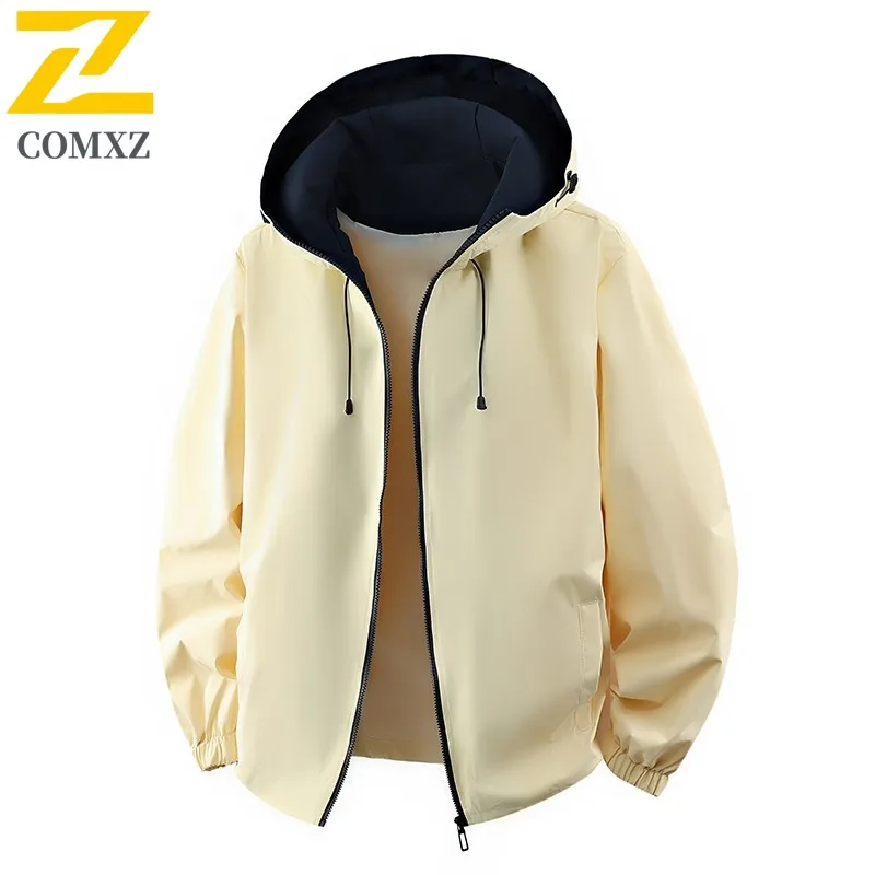 

COMXZ Classic Hooded Mens Jacket Mountaineering Windproof Motorcycle Coat Solid Color Design Travel Durable Autumn Outerwear