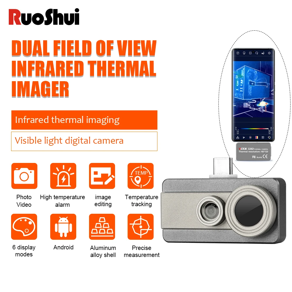 Victor Dual Vision Telefone Câmera de Imagem Térmica Android Tipo-c Imager Medidor de Temperatura Máxima Mínima Móvel Perfeito 3d 3d