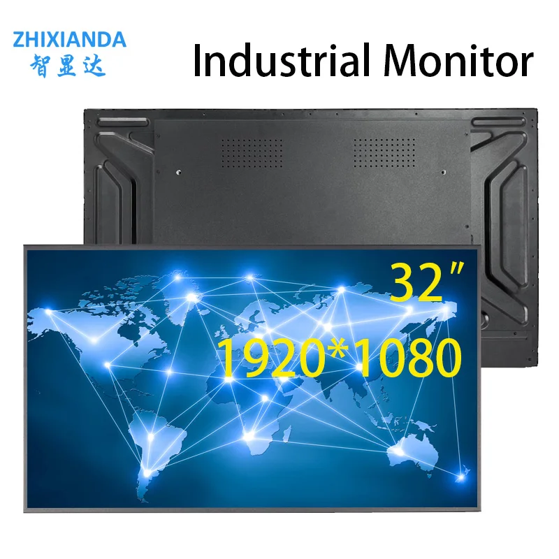 Zhixianda 32 Inch 1920*1080 Metal Case Industrial Monitor Wall Mount Remote Control Display With HDMI VGA DVI USB Interface