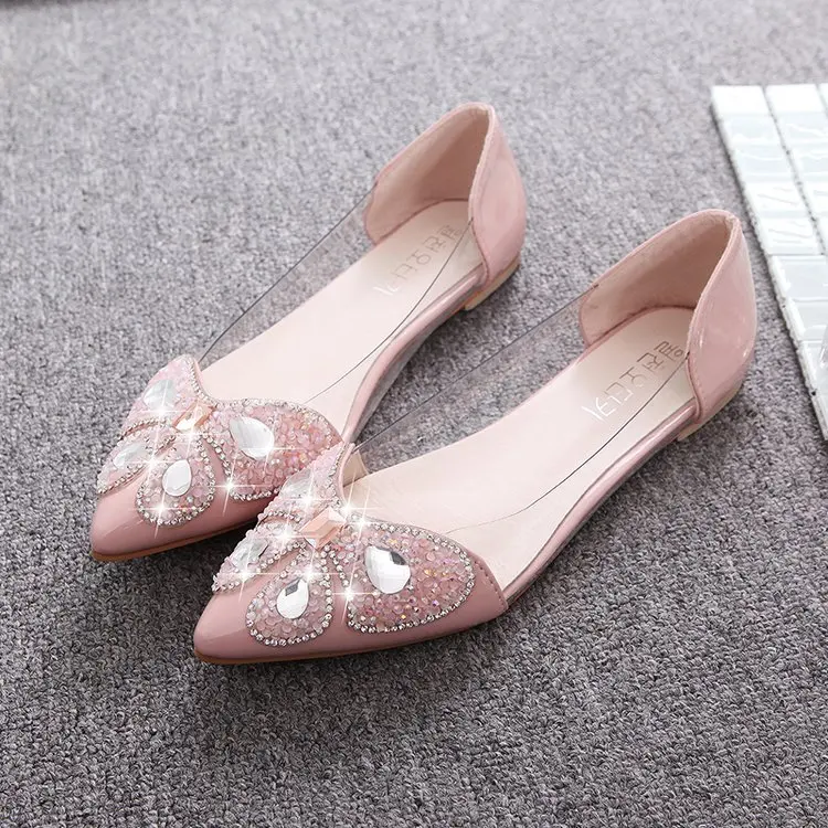 New Springs Women Flats 2022 New Spring Flat Shoes Pointed Soft Bottom Sexy Sandals Fashion Shoes Rhinestone Bows For Girls