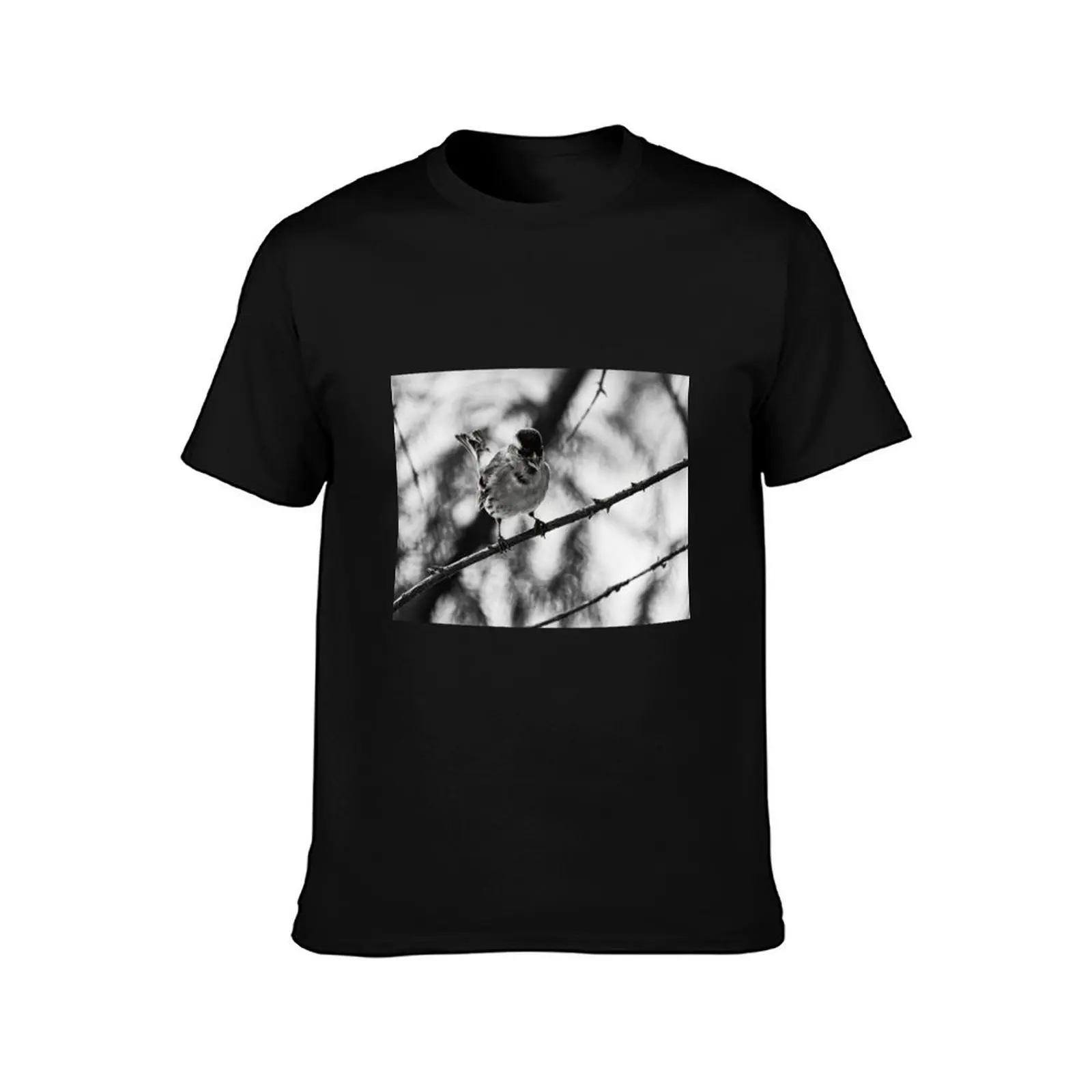 Tweeting Siskin bw T-Shirt Summer Casual Cotton Tee Oversized Streetwear Tops Vintage Graphic Print Loose Fit Short Sleeve