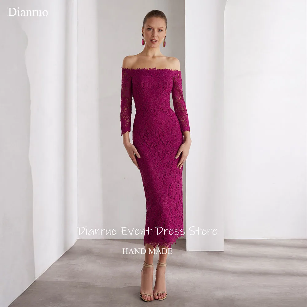 

Dianruo Mermaid Off Shoulder Evening Dresses Midi Length Vestidos De Novia Bodycon Lace Appliques Elegant Party Gowns Customized