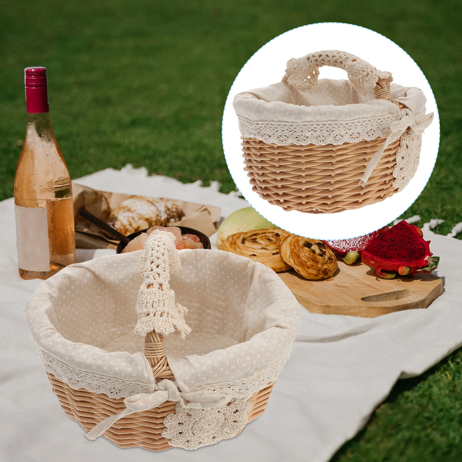 

1 H Basket Cloth Lining Fruit Snacks Storage Kitchen Picnic Home Decor Sturdy Storage Basket