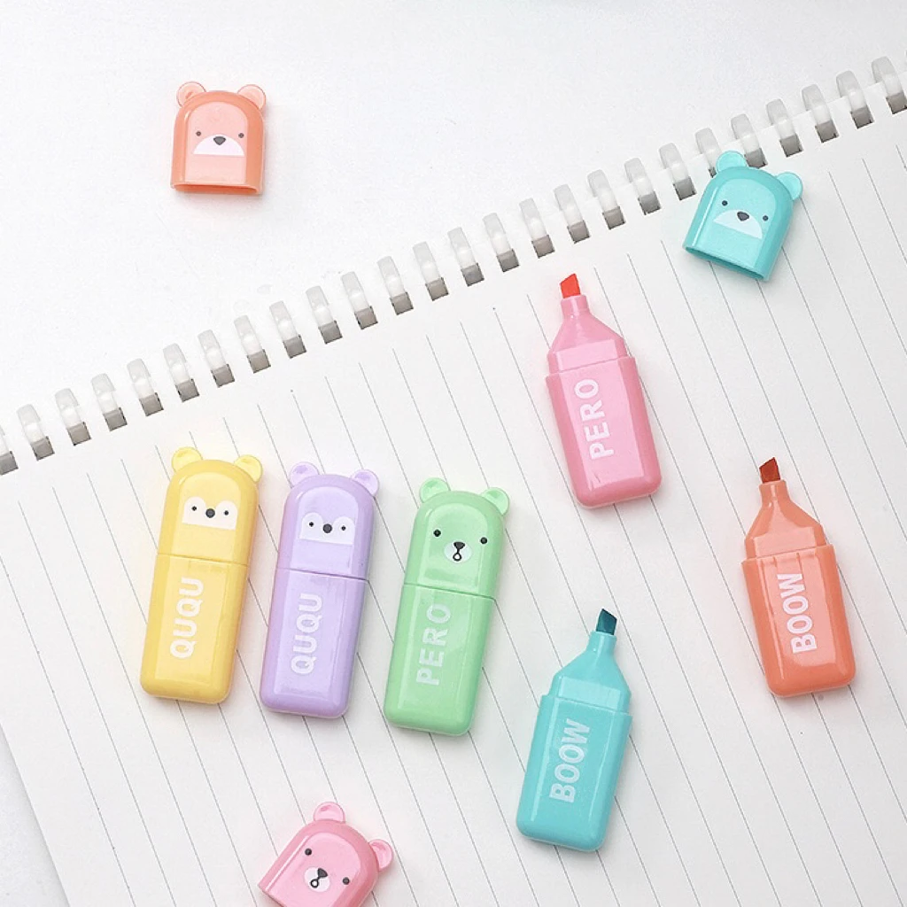 6Pcs Mini Highlighter Set, Chisel Tip Marker Pen Suitable for Students, Adults, Graffiti, Writing, Painting, School, Office Use