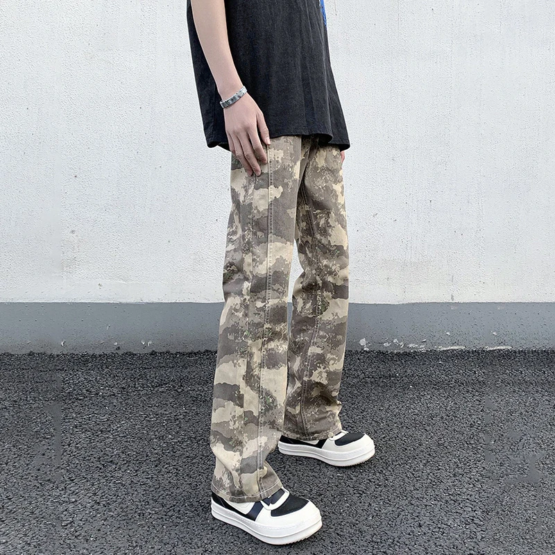 TFETTERS Brand Piecing Camo Denim Pants Man Spring Autumn New Mid Rise American Flare Pants Men Hip Hop Punk Mens Fashion 2024