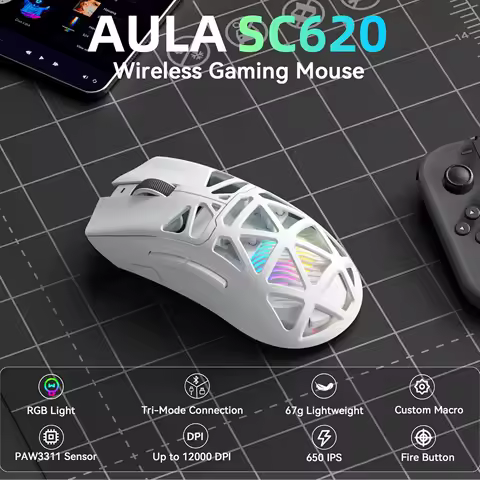 AULA SC620 New Gaming Mouse Wired/Bluetooth/2.4G PAW3311 Light Weight Adjustable 12,000 DPI Long Battery Life PC E-Sports Gamer