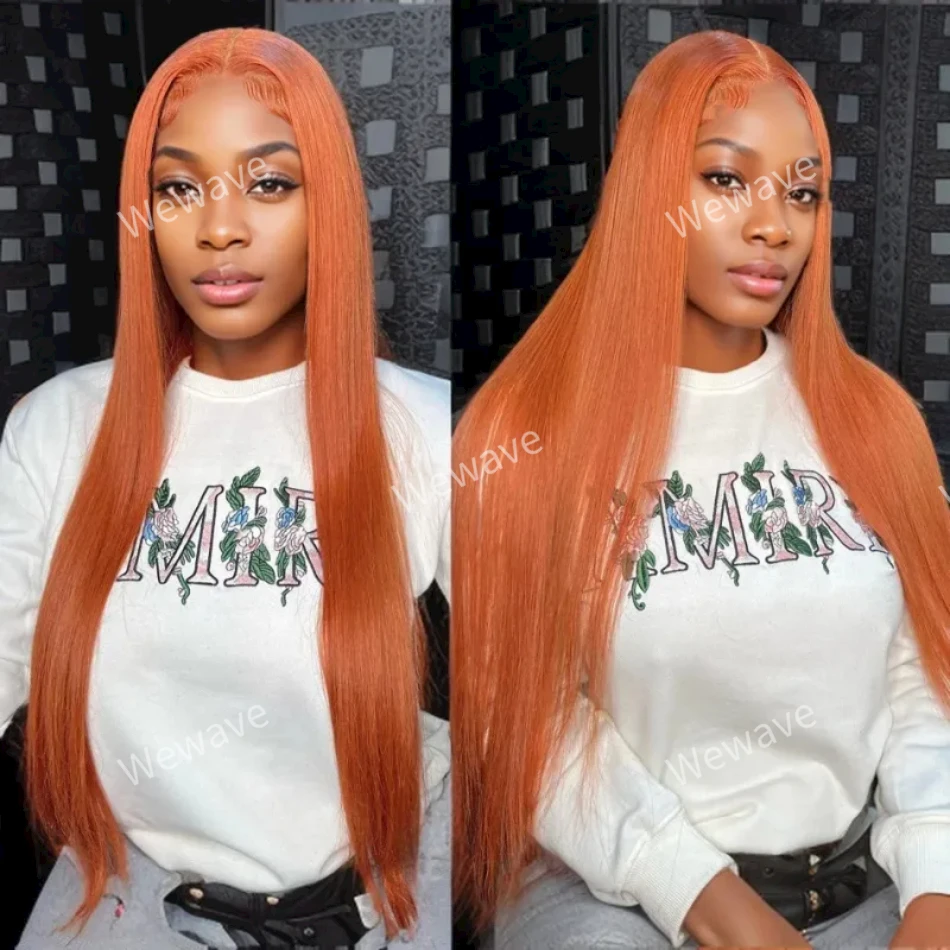 Ginger Straight Transparent 13x6 Lace Frontal Wigs Brazilian 13x4 200% Full Front Wig 100% Full Remy Human Hair For Women