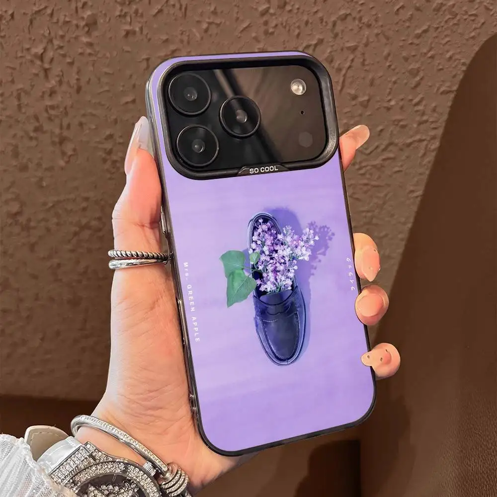 حافظة هاتف MGA M-Mrs GREEN APPLE Lilac لهاتف iPhone 17,16,15,14,13,12,11,Pro,Max,Plus,E,Air, Mini Black Tpu