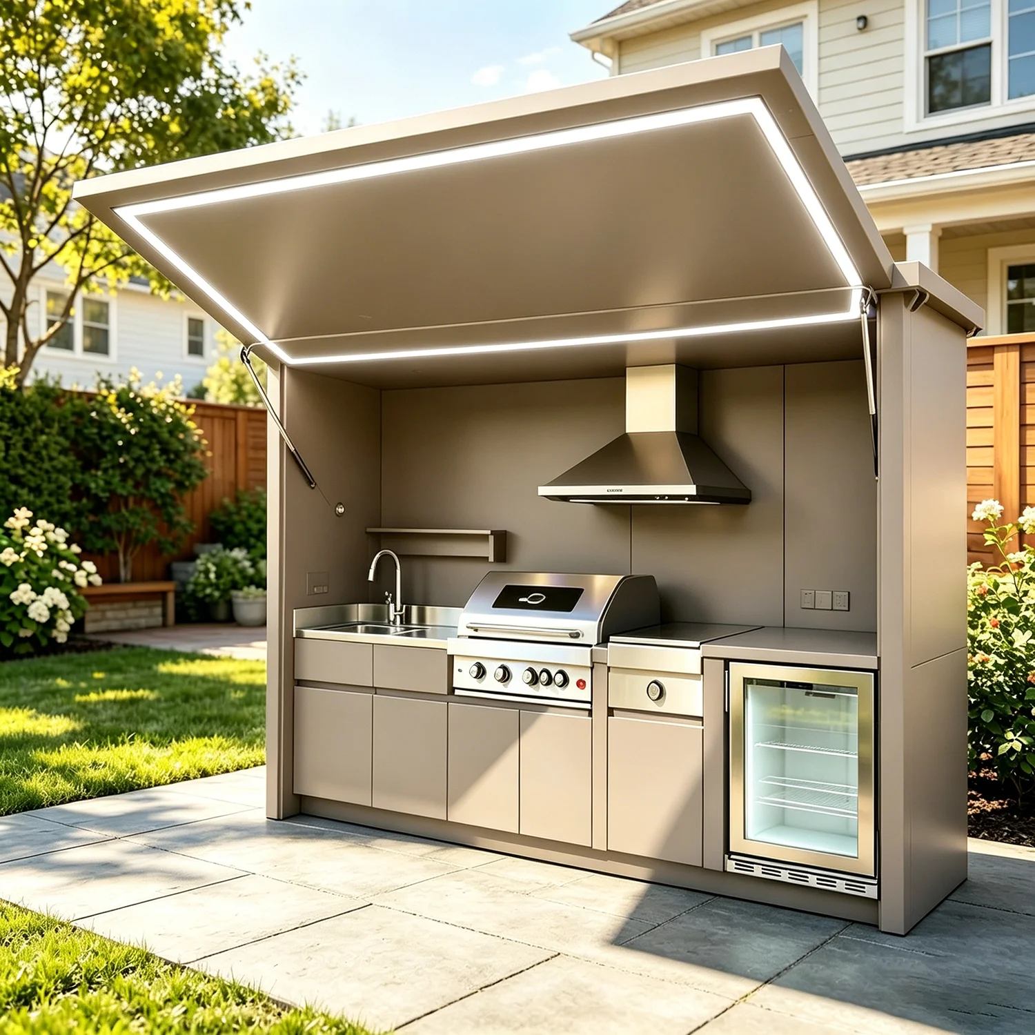 Hardwearing Complete Outdoor Kitchen, Full Equipped Robust Garden Outdoor Cabinets, Solid Aluminum Outdoor Cooking Cabinet
