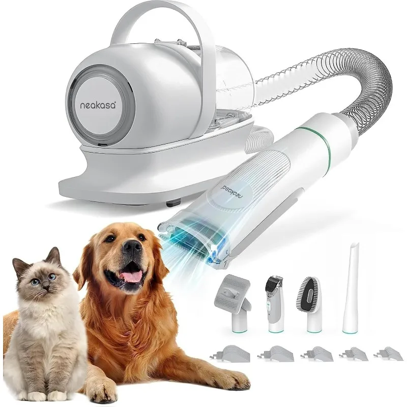 

Pet Grooming Kit & Vacuum Suction 99% Pet Hair, Professional Clippers with 5 Proven Grooming Tools for Dogs Cats