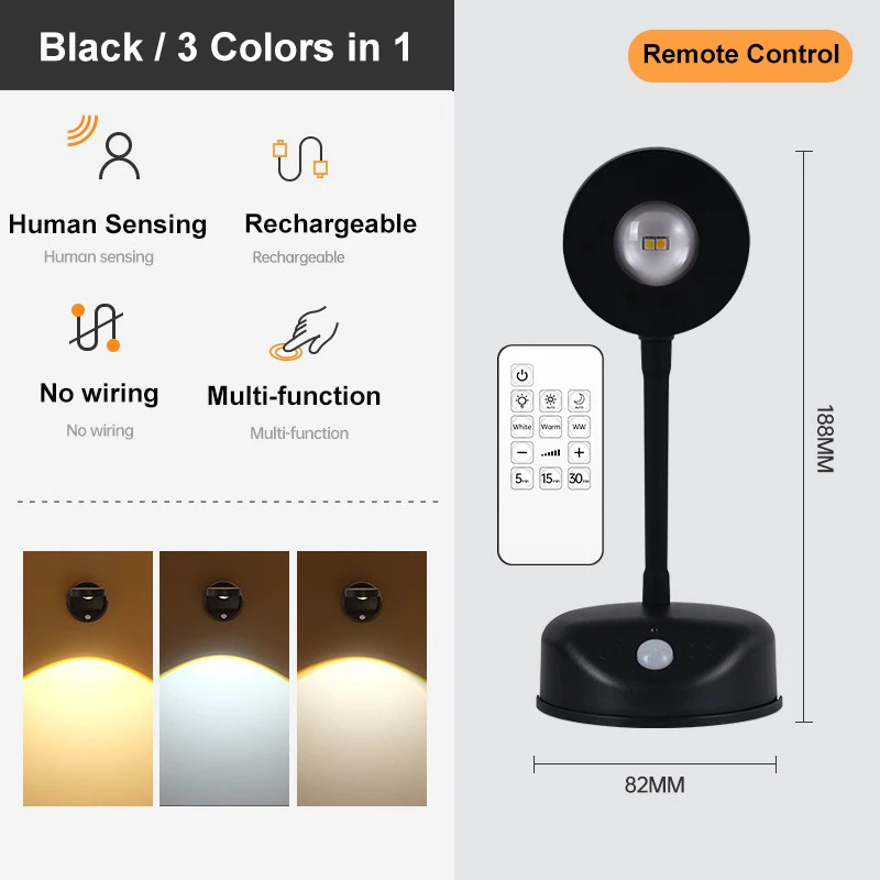 KFV Wandlamp USB Oplaadbaar Bewegingsmelder Licht Draadloze Wandlamp Dimbare Led Spot Wanddecoratie Licht