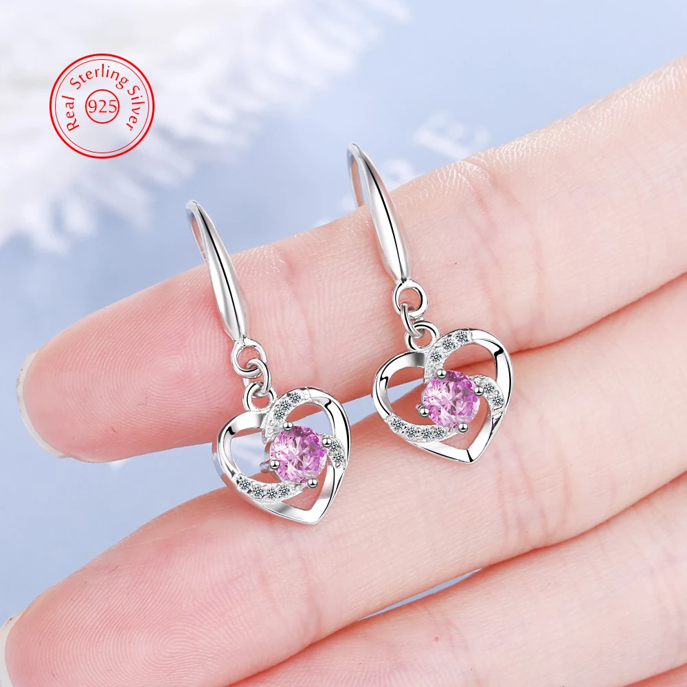 

New Jewelry Woman's 925 Sterling Silver Zircon Crystal Heart Drop Earrings Fashion FQL25069