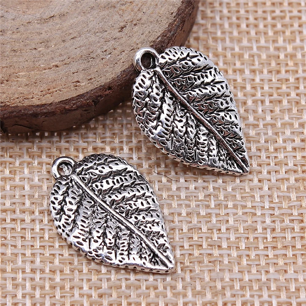 WYSIWYG 5pcs Charms Leaves 15x24mm Antique Silver Color Pendant Leaves Charms For Jewelry Making Jewelry Findings