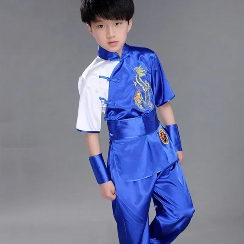 Vestito ragazze ragazzi spettacolo teatrale Costume Set bambini cinese tradizionale Wushu abbigliamento per bambini arti marziali uniforme Kung Fu