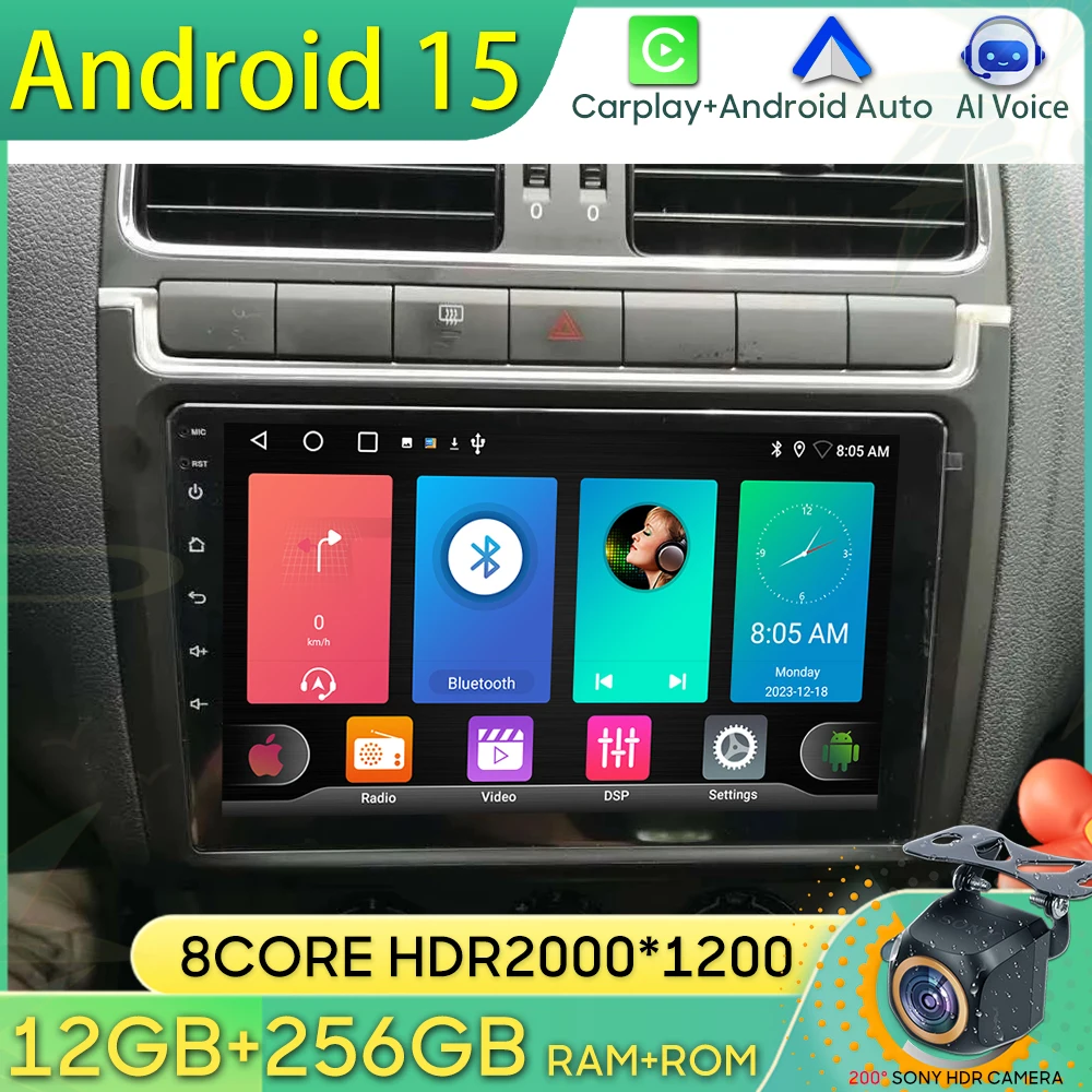Android 15 Car Radio For VW Volkswagen POLO 5 2008 - 2017 GPS Navigation Android Auto Carplay Wifi Video Stereo Screen No 2din