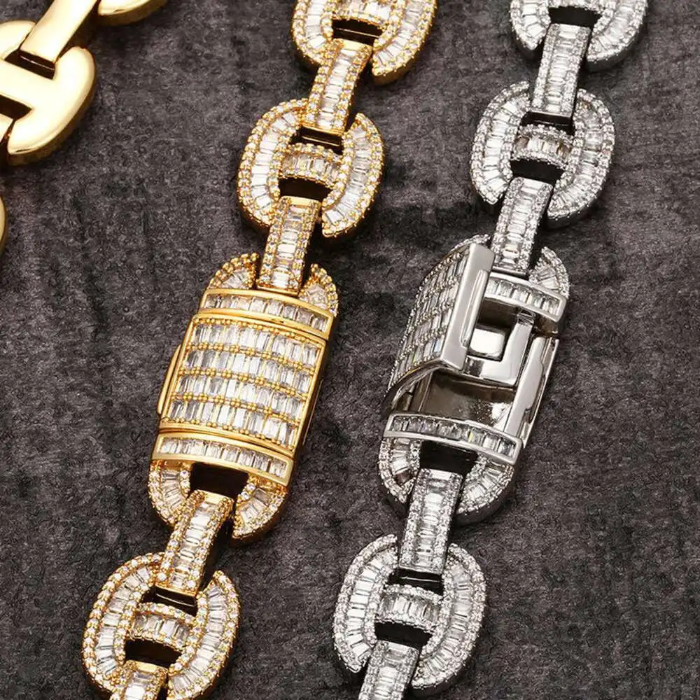 

Hip Hop Jewelry Gold Plated Necklace Iced Out Moissanite Diamond Gold Jewelry Cuban Chain Necklace