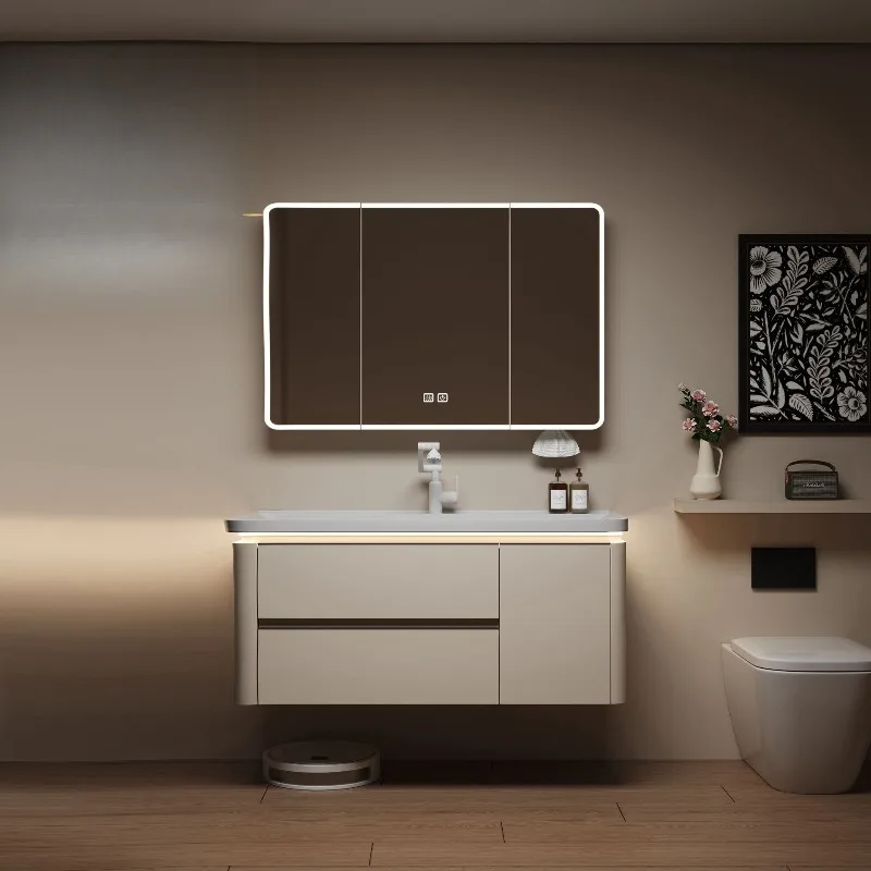 Honeycomb aluminum bathroom cabinet mirror cabinet ocean basin smart mirror wall-mounted combination with lamp storage