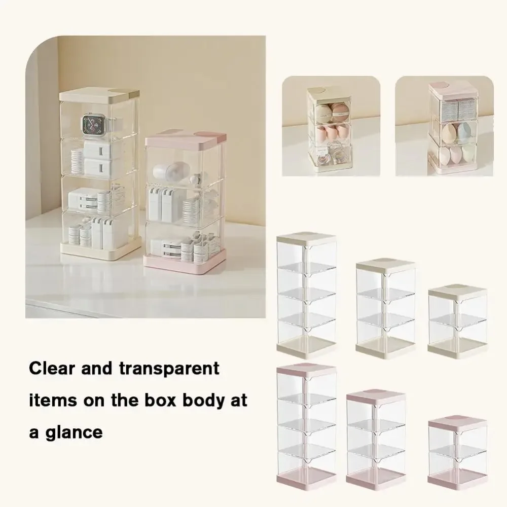 Multifunctionele Draaibare Cosmetische Opbergdoos Transparante Meerlaagse Desktop Organizer Stofdichte Vierkante Make-Up Sponshouder