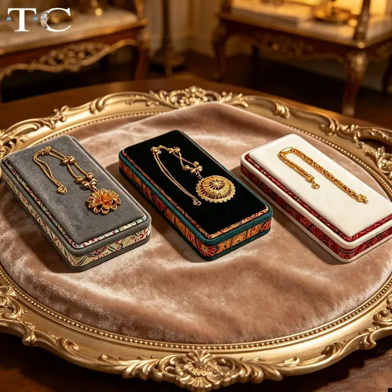

Chinese-Style Embroidered Fabric Rectangular Flat Display Tray for Jewelry Necklaces Pendants and Bracelets