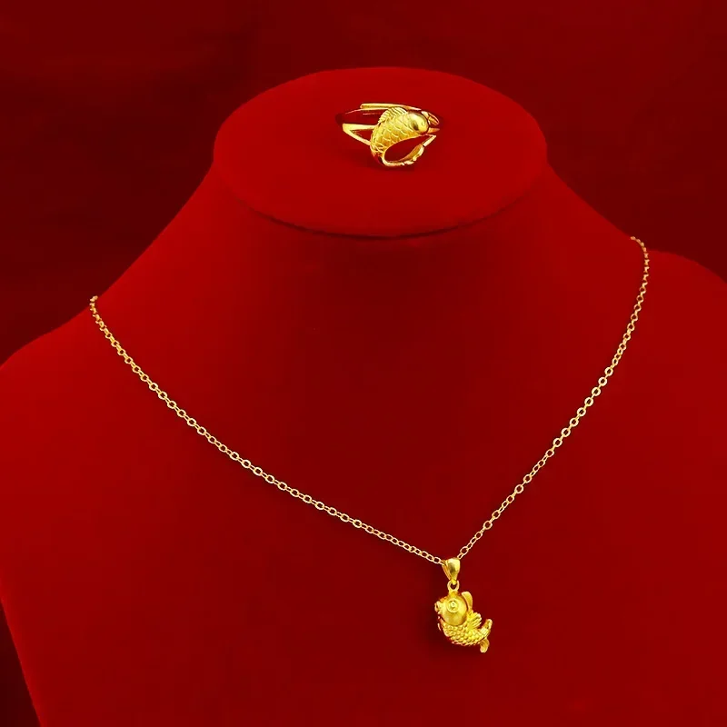 9999 Real Gold 24K Koi Collarbone Necklace Female Niche Design National Style Carp Pendant Simple Temperament Collarbone Chain