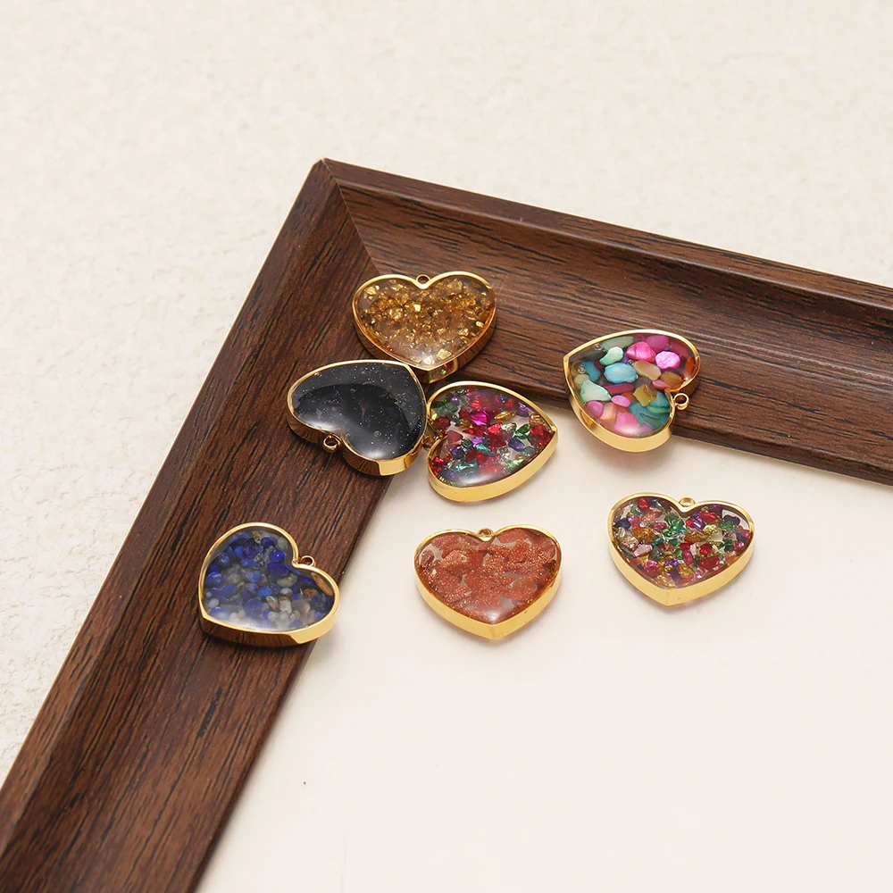 4 قطع الفولاذ المقاوم للصدأ القلب الأحجار الكريمة سحر المعلقات الراتنج شفافة السائبة DIY بها بنفسك صنع المجوهرات قلادة سوار الديكور