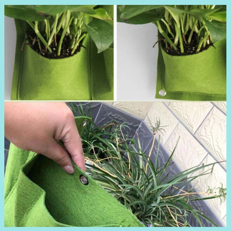 9 Pockets Vertical Wall Hanging Planting Bags Garden Planter Non-woven Fabrics Pockets Grow Bags Flowerpot Balcony Decoration B2