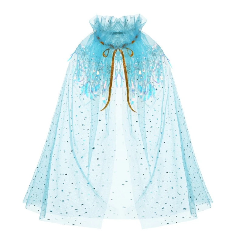 Kids Mermaid Princess Sequin Cape Colorful Glitter Cloak Sparkly Beaded Shawl for Cross‑border Party Cosplay & Stage Performance - view 6