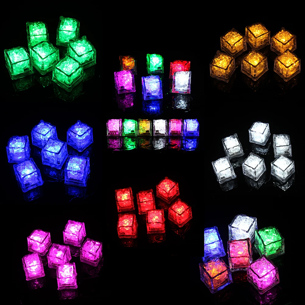 12pcs LED Light Up Ice Cubes Waterproof Colorful Glowing Ice Cubes For Drinks Flashing In The Dark Ice Cube For Club Bar Party