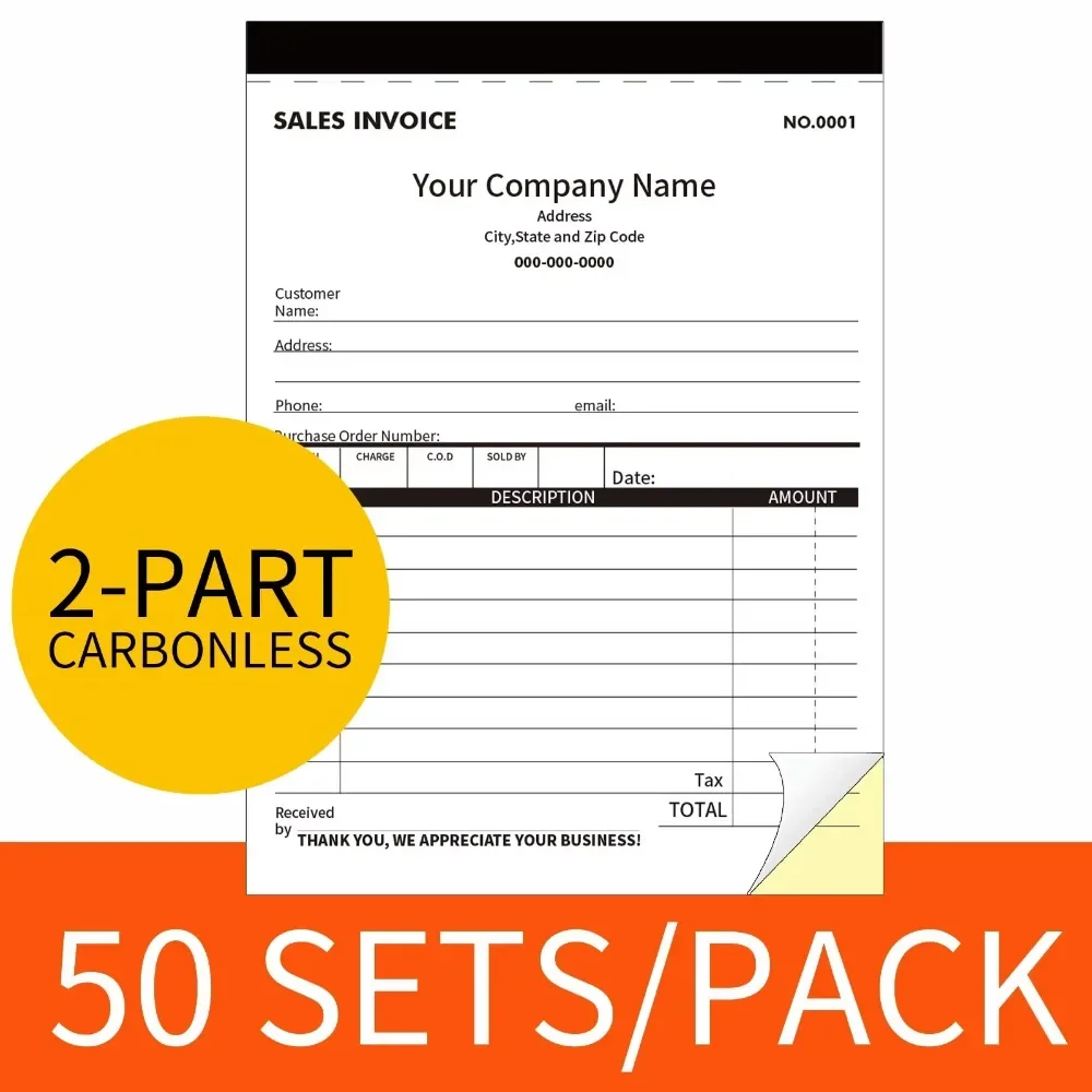 Order Forms Invoi Book Contractor Invoi Forms General Purpose 7.28x3.35inch 3-Part Carbonless 50 Sets Reipt Book Custom