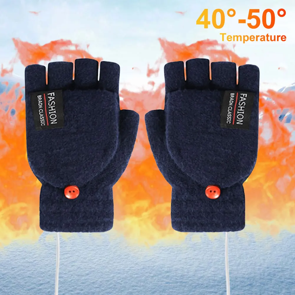 USB Heating Gloves Touch Screen Electric Heated Gloves Double-Sided Fingerless Mittens Winter Hand Warmer Skiing Accessories