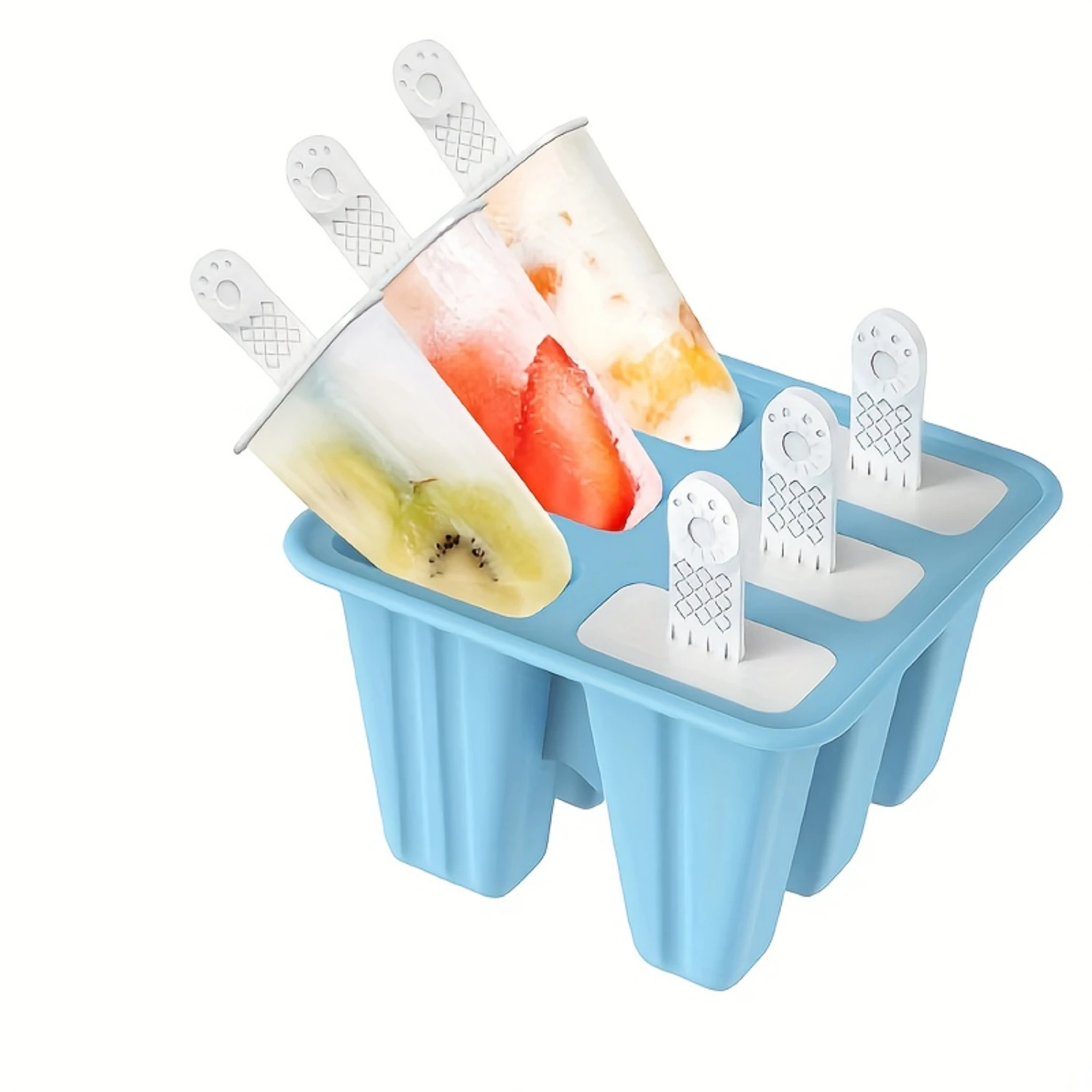 1pc, 6 Cavities Silicone Ice  Molds With Sticks, Pull-Out Tray Popsicle Maker, Random Color, BPA-Free Reusable Freezer Safe Tm