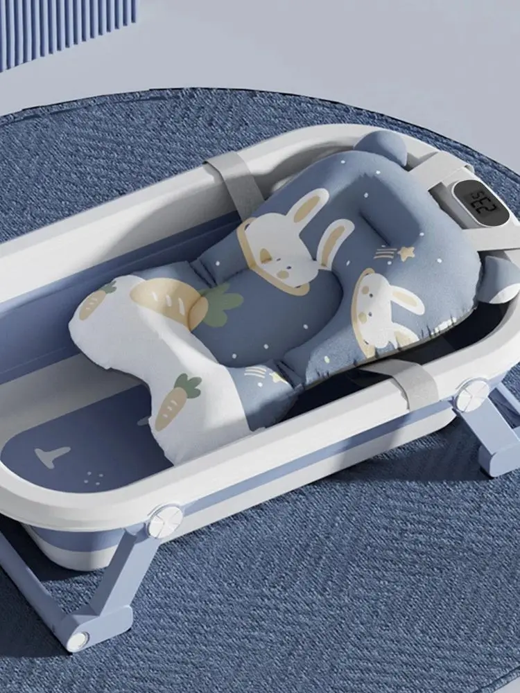 Baignoire pour bébé, baignoire pliable avec thermomètre et tapis de bain, baignoire pour bébé de voyage portable antidérapante, 0-36 mois